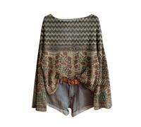 Fairisle Norwegian Women's Jumpers Ethnic Art Print Casual Pullover Knitted Sweaters for Women UK Fashion Long Sleeve Tops Chenille Crewneck Blouse Warm Layer Fair Isle Sweater Women Winter Essentials