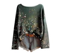 Fairisle Norwegian Women's Jumpers Ethnic Art Print Casual Pullover Knitted Sweaters for Women UK Fashion Long Sleeve Tops Chenille Crewneck Blouse Warm Layer Fair Isle Sweater Winter Essentials