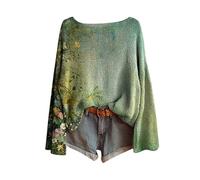 Fairisle Norwegian Women's Jumpers Ethnic Art Print Casual Pullover Knitted Sweaters for Women UK Fashion Long Sleeve Tops Chenille Crewneck Blouse Warm Layer Fair Isle Sweater Women Winter Essentials