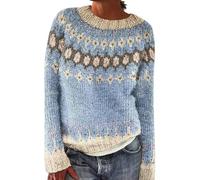 Fairisle Womens Jumpers New Icelandic Sweaters for Women Uk Soft Lightweight Nordic Tunic Tops Crewneck Sweater Autumn Winter Warm Pullover Vintage Isle Print Jacquard Knitwear Plus Size Sweatshirt