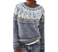 Fairisle Womens Jumpers New Icelandic Sweaters for Women Uk Soft Lightweight Nordic Tunic Tops Crewneck Sweater Autumn Winter Warm Pullover Vintage Isle Print Jacquard Knitwear Plus Size Sweatshirt