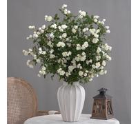 Fairnull 3Pcs Artificial Roses Artificial Flower Long Branch Fake Rose Realistic Bright Colors Non-fade Faux Silk Flower for Home Decor Simulation Flowers White