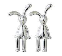 Fairnull Modern Rabbit Sculpture Pp Bunny Figurine Uv Electroplated Long Ear Set Adhesive Sitting Figure Model Toy Statue for Car Dashboard Decoration Sliver