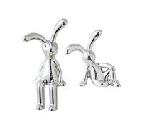 Fairnull Office Rabbit Figurine Sitting Bunny Sculpture 2pcs Long Ear Uv Electroplating Adhesive Figure Model Toy Statue Car Dashboard Decoration Christmas Silver