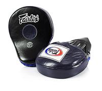 Fairtex FMV9 Contoured Focus Mitts |Striking Accuracy & Protection for Boxing, Muay Thai, Kickboxing |Ergonomic Design, Soft Padding, Secure Fit Leather -(Black/Blue)
