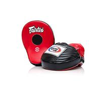 Fairtex FMV9 Contoured Focus Mitts |Striking Accuracy & Protection for Boxing, Muay Thai, Kickboxing |Ergonomic Design, Soft Padding, Secure Fit Leather -(Red/Black)