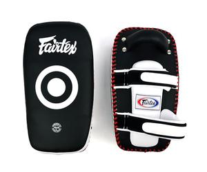 Fairtex KPLC5 Lightweight Curved Muay Thai Kick Pads | Lightweight Microfiber Shock Absorbing Kick Mitts for Training | Extra Padding | For Muay Thai MMA & Kickboxing (Black/White, Standard)