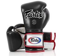 Fairtex Muay Thai Boxing Gloves BGV9 - Heavy Hitter Mexican Style - Minor Change 12 14 16 oz. Training & Sparring Gloves for Kick Boxing MMA K1, Black/White/Red Piping