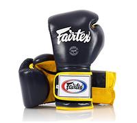 Fairtex Muay Thai Boxing Gloves BGV9 - Heavy Hitter Mexican Style - Minor Change Black with Yellow Piping 12 14 16 oz. Training & Sparring Gloves for Kick Boxing MMA K1
