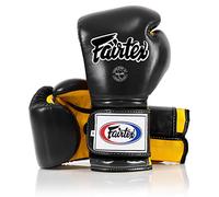 Fairtex Muay Thai Boxing Gloves BGV9 - Heavy Hitter Mexican Style - Minor Change Black with Yellow Piping 12 14 16 oz. Training & Sparring Gloves for Kick Boxing MMA K1