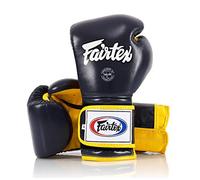 Fairtex Muay Thai Boxing Gloves BGV9 - Heavy Hitter Mexican Style - Minor Change Black with Yellow Piping 12 14 16 oz. Training & Sparring Gloves for Kick Boxing MMA K1