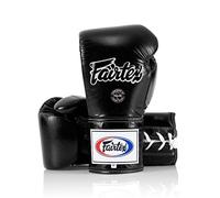 Fairtex Pro Leather Laced Competition Gloves - Locked Thumb for Muay Thai and Boxing (Black, 10 oz)
