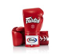 Fairtex Pro Leather Laced Competition Gloves - Locked Thumb for Muay Thai and Boxing (Red, 10 oz)