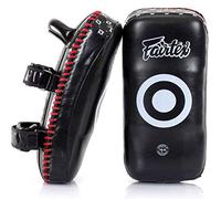 FAIRTEX THAI SUPERIOR KICKBOXING CURVED KICK PADS-KPLS2 -BLACK/RED- COWHIDE LEATHER