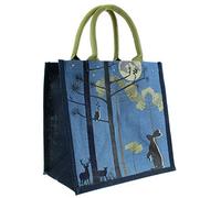 Fairtrade Eco-friendly Jute Shopping/Beach/Picnic Bag - Resusable - MOON GAZING HARE - 30cm - Navy, Blue, Yellow