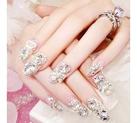 Fairvir False Nails Bling Rhinestone Crystal Bowknot Fake Full Cover Nail Tip Fashion Party Acrylic Nails for Women and Girls
