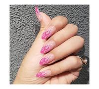 Fairvir Fashion Glossy Fake Nails Pink Flame Full Cover Aryclic Oval False Nails Party Night Club Clip Press on Nail for Women and Girls