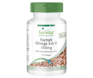Fairvital | Flaxseed Oil Softgels - 120 Count - Omega 3 6 9 with High Strength Alpha Linolenic Acid (ALA) - Cold Pressed Supplement - Made in Germany
