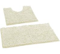 FAIRWAYUK 2 Piece Non-Slip Bath Pedestal Mat Sets Cream, Microfiber Bathroom Shaggy Rugs, Water Absorbent, Machine Washable, Super Soft Bathmats