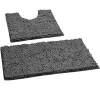 FAIRWAYUK 2 Piece Non-Slip Bath Pedestal Mat Sets, Microfiber Bathroom Shaggy Rugs, Water Absorbent, Machine Washable, Super Soft Bathmats (Charcoal, 50x80cm)