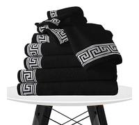 FAIRWAYUK 8 Piece Family Towels Bale Set for Bathroom - 100% Egyptian Cotton Towel, 4 Face 2 Bath 2 Hand Towel Sets, Ultra Soft Water Absorbent Quick Dry Towels (Greek-Black)