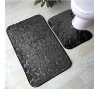 FAIRWAYUK Bathroom Mat Sets 2 Piece - Memory Foam Pedestal Set Non Slip, Super Soft Water Absorbent Toilet Bathroom Rug Sets, Microfibre Large Bathmat (Black)