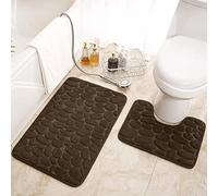 FAIRWAYUK Bathroom Mat Sets 2 Piece - Memory Foam Pedestal Set Non Slip, Super Soft Water Absorbent Toilet Bathroom Rug Sets, Microfibre Large Bathmat (Natural)