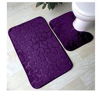 FAIRWAYUK Bathroom Mat Sets 2 Piece - Memory Foam Pedestal Set Non Slip, Super Soft Water Absorbent Toilet Bathroom Rug Sets, Microfibre Large Bathmat (Purple)