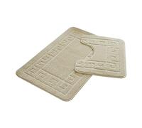 FAIRWAYUK Bathroom Mats Sets 2 Pieces, Ultra Plush Greek Pattern Bath Toilet Mat Anti Slip Pedestal Set, Extra Absorbent 100% Polypropylene Rug, Bathroom Accessory (Cream)