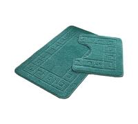 FAIRWAYUK Bathroom Mats Sets 2 Pieces, Ultra Plush Greek Pattern Bath Toilet Mat Anti Slip Pedestal Set, Extra Absorbent 100% Polypropylene Rug, Bathroom Accessory (Teal)