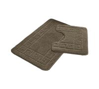 FAIRWAYUK Bathroom Mats Sets 2 Pieces, Ultra Plush Greek Pattern Bath Toilet Mat Anti Slip Pedestal Set, Extra Absorbent 100% Polypropylene Rug, Bathroom Accessory (Mocha)