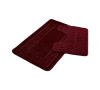 FAIRWAYUK Bathroom Mats Sets 2 Pieces, Ultra Plush Greek Pattern Bath Toilet Mat Anti Slip Pedestal Set, Extra Absorbent 100% Polypropylene Rug, Bathroom Accessory (Burgundy)