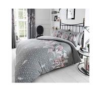 FAIRWAYUK Bedding - Single Duvet Cover Set, 2 Piece Ultra Soft Hypoallergenic Quilt Cover, Reversible Poly-Cotton Bed Set + 1 Pillowcase Feathers Grey, Single
