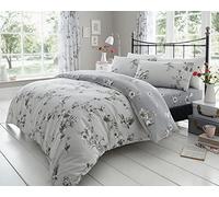 FAIRWAYUK Birdie Blossom Grey Duvet Cover Set King, Quilt Bedding With Pillowcase, Ultra Soft, Easy Care