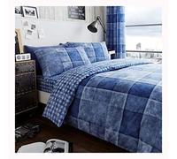 FAIRWAYUK Blue Check Striped Duvet Cover Set, Reversible Soft Bedding, 3 Piece Hypoallergenic Quilt Covers, Button Closure, King Size Bed, 230x220cm