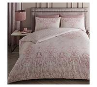 FAIRWAYUK Damask Bedding - 3 Piece Reversible Double Duvet Cover Set with Matching Pillowcase, Ultra Soft Poly Cotton Printed Quilt Covers, Floral Pattern, Button Closure, Pink, 200x200cm