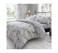 FAIRWAYUK Double Duvet Covers Set, Printed Bedding Reversible Quilt Cover With Pillow Case, Poly-Cotton, Easy Care, Birdie Blossom Grey