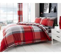 FAIRWAYUK Double Duvet Covers Set, Waverly Check Bedding Reversible Quilt Cover With Pillow Case, Poly-Cotton, Easy Care, Red