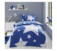 FAIRWAYUK Duvet Covers Double Set Boys - Printed Star Bedding with Matching Pillowcase, Ultra Soft Reversible Blue and White Quilt Covers, Machine Washable, 200x200cm