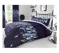 FAIRWAUK Feathers Bedding Bed Set - Double Duvet Cover with Matching Pillowcase, Ultra Soft Reversible Easy Care Quilt Covers, Poly Cotton, Navy Blue 200x200cm