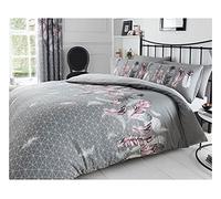 FAIRWAYUK FAIRWAUK Feathers Bedding Bed Set - Single Duvet Cover with Matching Pillowcase, Ultra Soft Reversible Easy Care Quilt Covers, Poly Cotton, Grey 137x200cm