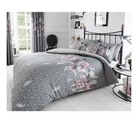 FAIRWAYUK Feathers Grey Double Duvet Cover and Pillow Cases Set - Reversible Easy Care Quilt Bedding - 200 x 200cm