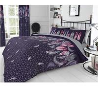 FAIRWAYUK Feathers Purple Duvet Cover Set Double, Reversible Quilt Bedding With Pillowcase, Ultra Soft, Easy Care
