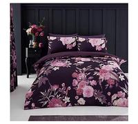 FAIRWAYUK Floral Bedding - Double Bed Duvet Cover Set with Matching Pillowcase. 3 Piece Soft Printed Reversible Quilt Covers, Poly Cotton, Button Closure, Purple 200x200cm
