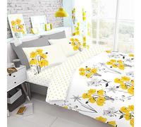 FAIRWAYUK Floral Bedding Set, Yellow Duvet Cover King Bed Size with Pillowcase, Ultra Soft Reversible Quilt Covers Easy Care, Button Closure, 230x220cm