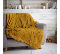 FAIRWAYUK Fluffy Faux Fur Throw 150x200 cm, Premium Longhair Warm Cosy Fluffy Blanket for Bed, Ultra Soft Comfort Fleece Throws for the Sofa, Bed, Chair, Settee, Couch (Ochre)