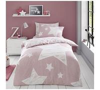 FAIRWAYUK Girls Bedding Double Bed Size, Reversible Dinosaur Duvet Cover Set With Pillow Case, Super Soft, Pink Quilt Covers, Super Stars, Pink 200x200cm