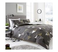 FAIRWAYUK Grey and Black Bedding Set Quilt Duvet Cover Poly-Cotton Reversible - Pillowcase (MARCO GREY, Double)