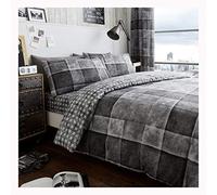FAIRWAYUK Grey Check Striped Duvet Cover Set, Reversible Soft Bedding, 3 Piece Hypoallergenic Quilt Covers, Button Closure, King Size Bed, 230x220cm