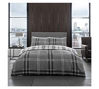 FAIRWAYUK Grey Check Striped Duvet Cover Set, Reversible Soft Bedding, 3 Piece Hypoallergenic Quilt Covers, Button Closure, King Size Bed, 230x220cm